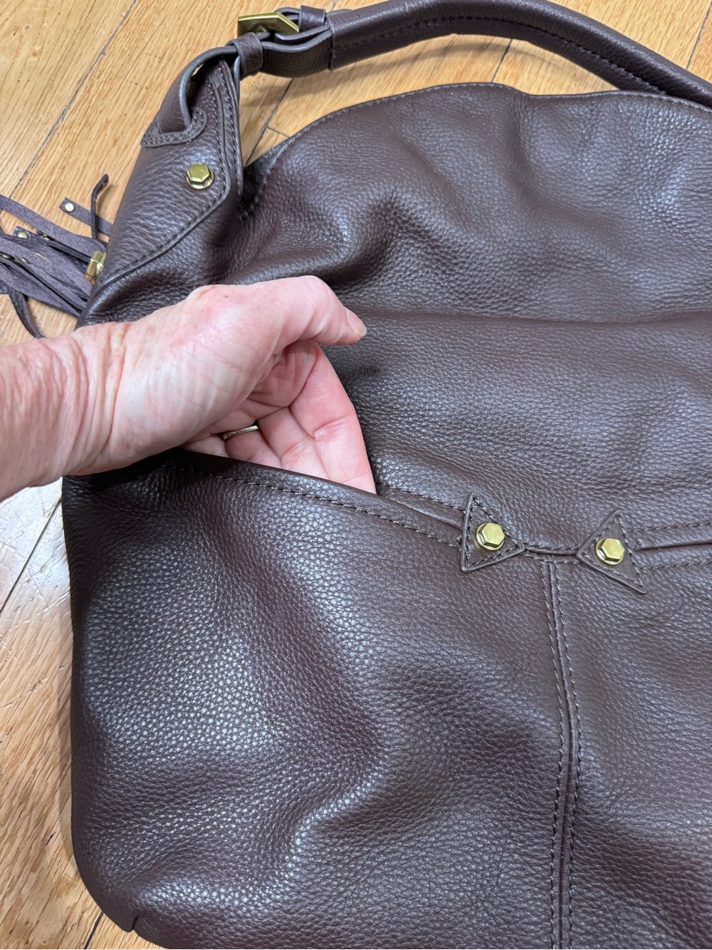 New OrYany Bristol Hobo Fringed 100% Genuine Leather Bag in Dark Brown - Picture 7 of 16